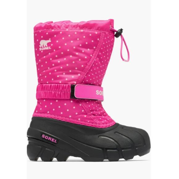 Sorel Youth Flurry Print, Pink w/White Polka Dots/Black, Youth Sz 5, New (Other) - Picture 1 of 4